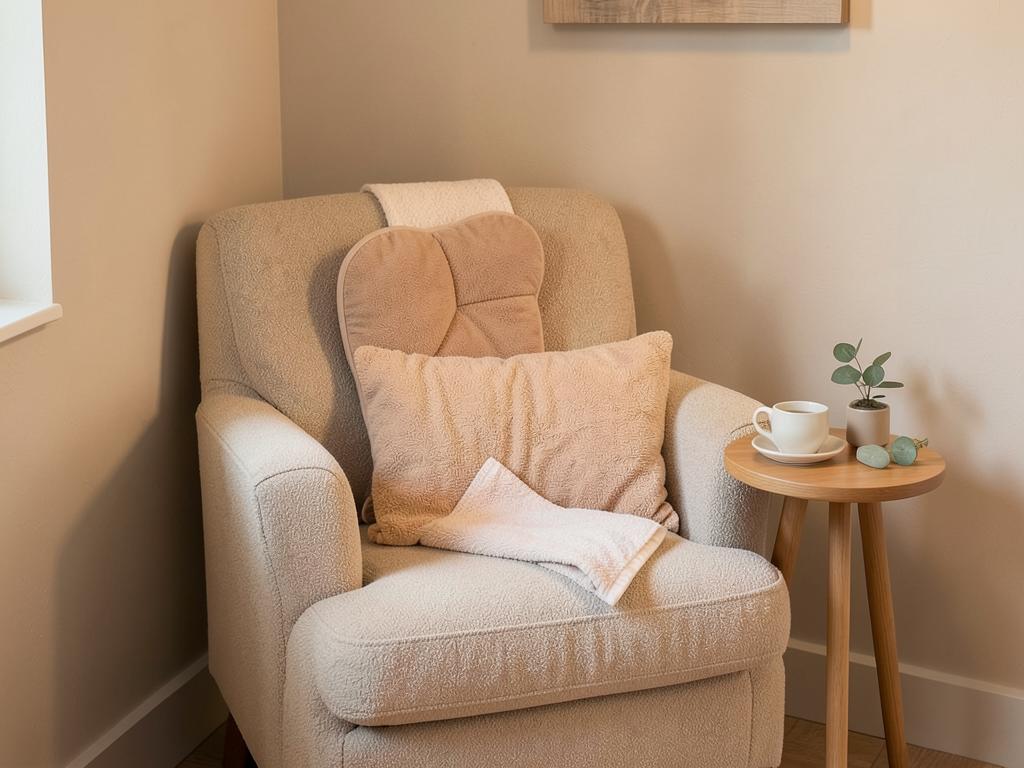Comfortable spa chair with neck pillow, warm towel and tea